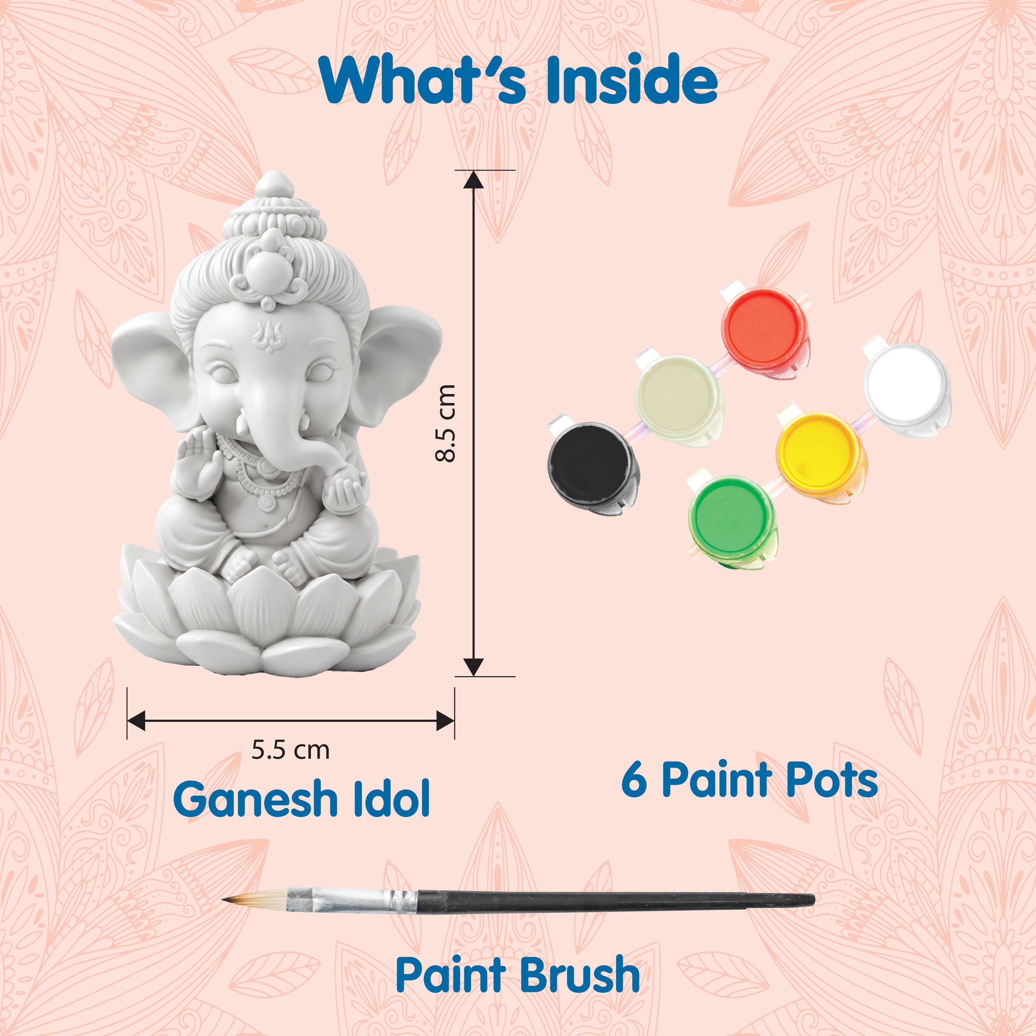 Kidooart My Friend Ganesha DIY Idol Painting Kit – Bal Ganesh Murti with 6 Paint Pots & Brush | Ganesh Chaturthi Art & Craft Activity Set for Kids | Eco-Friendly Gift