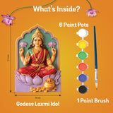 Kidooart Goddess Laxmi DIY Painting Kit | Laxmi Murti Colouring Set with 6 Paint Pots & Brush | Diwali Craft Kit for Kids & Adults | Laxmi Puja Decor | Diwali Gift