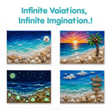 idooart Sand and Shell Studio - DIY Coastal Canvas Art and Craft Kit for Kids, Glow in the Dark Sand Art Set with Real Sea Shells, Clay and Paints, Screen-Free Family Activity, Gift for Ages 6+