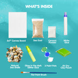 idooart Sand and Shell Studio - DIY Coastal Canvas Art and Craft Kit for Kids, Glow in the Dark Sand Art Set with Real Sea Shells, Clay and Paints, Screen-Free Family Activity, Gift for Ages 6+